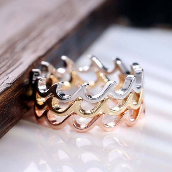 🎀 Wave Fire Minimalist Simple Trendy Anillos Lovely Rings for Women, PD0… - Picture 3 of 5